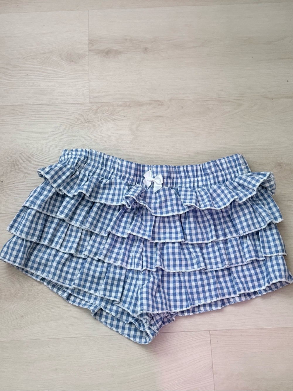 Blue Gingham Ruffle Women’s Shorts